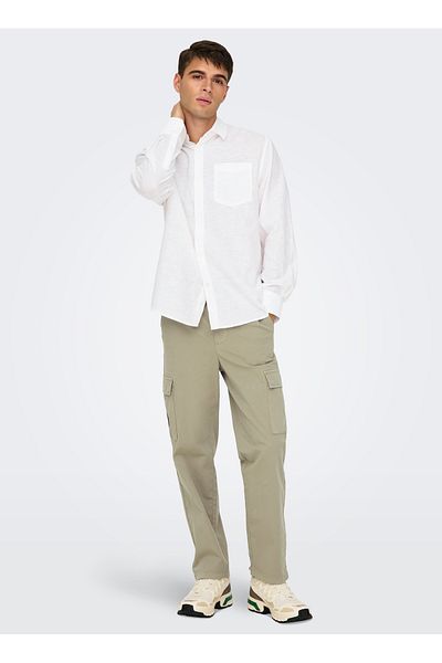 Only & Sons Only & Sons Normal Λευκό Απλό Ανδρικό Πουκάμισο ONSCAIDEN LIFE REG LS 1 PKT SHIRT N