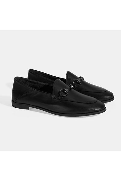 Desa Loafer din piele pentru femei negre cu accesorii cu cataramă