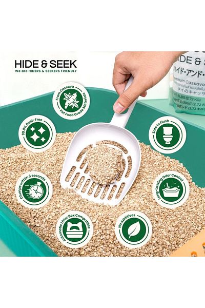 Hide & Seek رمل قطط من الكاسافا. قابل للتحلل الحيوي والتخلص منه في المرحاض. توت طازج (2.72 كجم - 6 أرطال). صنع في تايلاند.