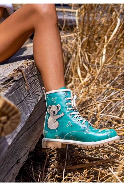 Dogo Women's Vegan Leather Green Long Boots - Koala Hug Design