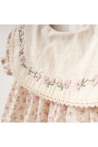 Lumia Baby Collar Embroidered Flower Pattern Baby Girl Dress