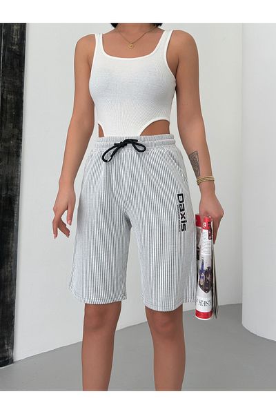 DAXİS Sportwear Company Pantaloni scurți pentru femei din bumbac pieptănat cu dungi
