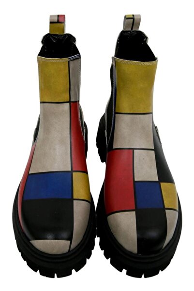 Dogo Kadın Vegan Deri Çok Renkli Bilekte Bot - Piet Mondrian - Composition Tasarım