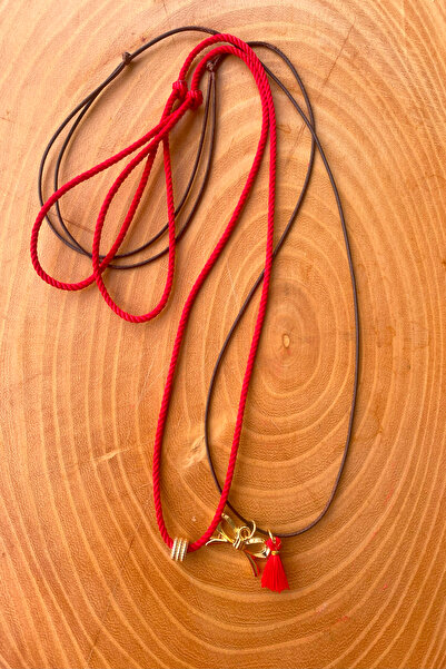 Shepidi 2'li fiyonk püskül kırmızı ve kahverengi kaydırmalı kilit örgü ip kolye