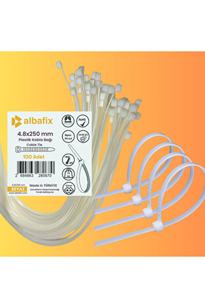 GenelTedarik 4.8x250 mm Şeffaf Beyaz Plastik Kablo Bağı Klipsi Cırt Kelepçe 1...