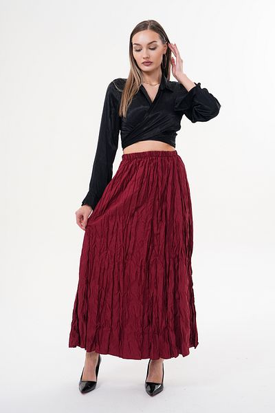 Amorti Burgundy pentru femei, elegant și confortabil! Fusta lungă cu detaliu plisat cu șnur (mărimea 36-48)