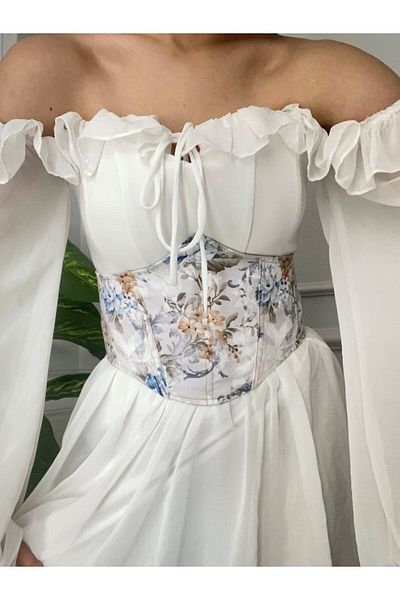 Alessia Vintage Floral Pattern - Back Lace-up Corset Bustier