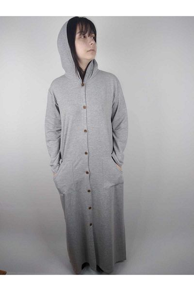 YAŞAR TRİKO Women's Gray Button Hooded Long Sleeve Double Pocket Long Seasonal Cap