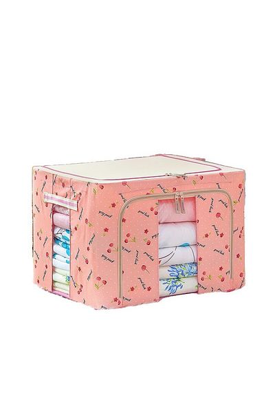 Flippy Storage Box 24 L, Oxford Cloth, 40x30x20 Cm, Metal Frame, Plastic Base, Cherries, Pink