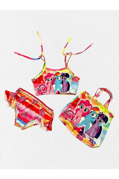 Fil Kids Girl Pink Color 3 Piece Bag Poni World Printed Tight Woven Quick Dry Bikini Set