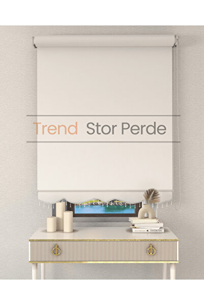 TREND STOR PERDE Ekru Boncuklu Zebra Stor Güneşlik Perde