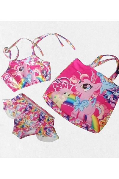 Fil Kids Girl Pink Color 3 Piece with Bag My Little Pony Printed Close Woven Quick Dry Bikini Set