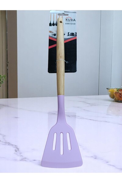 Kuka Kitchen Spatula Bamboo Handle Grill Shape Fuchia Color 31 cm