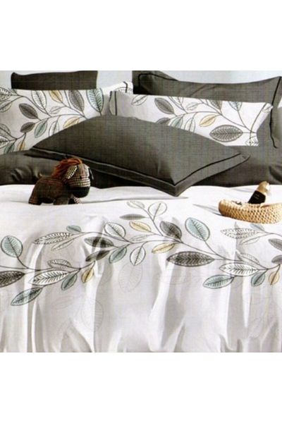 Pucioasa Finet bed linen with elastic, duvet cover 200x220 cm, 6 pieces, Gray Leaves