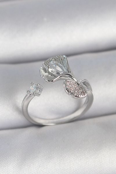 callerrons accessories Brass Silver Color Zircon Stone Seashell Model Adjustable Women's Ring - Ebj 250501 W33634