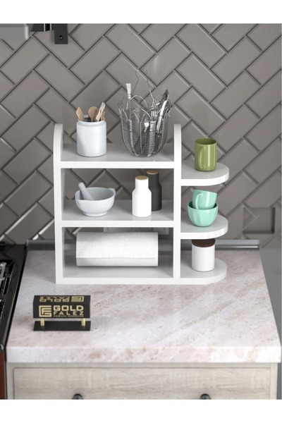 ilkal Mutfak Rafı Baharatlık Peçetelik Beyaz