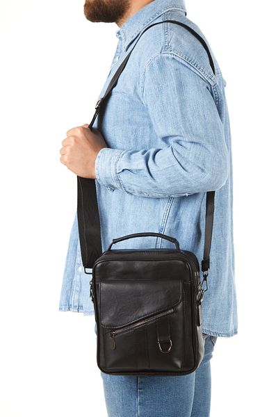 Newish Men's Black Genuine Leather Cross Shoulder Bag