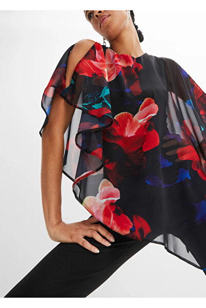 BYŞANS Kadın Siyah Üst Kısmı Şifon Pelerin Detaylı Tulum 65n23917