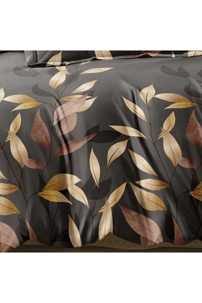 Pucioasa Lenjerie de pat din finet cu elastic, cearceaf pilota 200 x 220 cm, 6 piese, Frunze bej