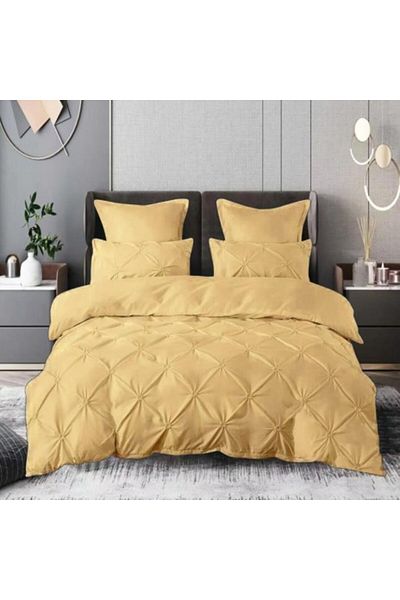 Pucioasa Lenjerie pat dublu finet cu pliuri, 6 piese, cearceaf pilota 200x220cm, Galben