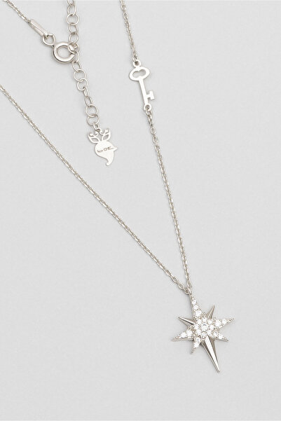 So CHIC... Vega Başarı Yıldızı 18 Ayar Beyaz Altın Kaplama 48 Cm Gümüş Kolye
