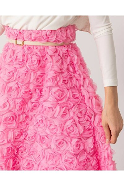 POLANGEL Women's Cream 3D Rose Special Design Long Skirt