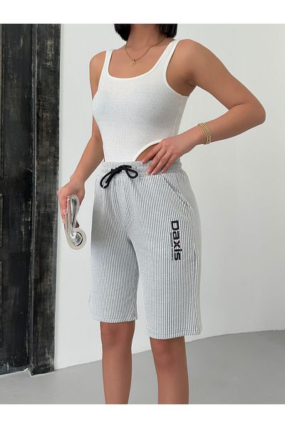 ALİKA Women's Relaxed Cut Striped Combed Shorts