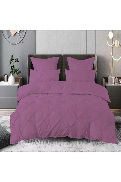 Pucioasa Lenjerie pat dublu finet cu pliuri, 6 piese, cearceaf pilota 200x220cm, Mov