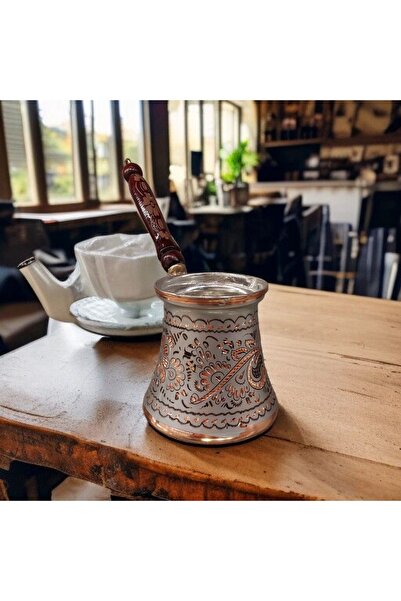 Bakır Center Bakır Cezve 5 Fincanlık Cezve El İşlemeli Aile Boy Kahve Cezvesi...