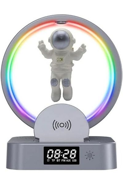 Generic Magnetic Levitating Astronaut Bluetooth Speaker with Light, Clock & Wireless Charging – Golden