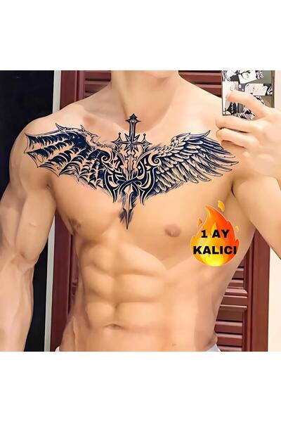 Mecit Tuhafiye 1 AY KALICI BÜYÜK BOY SIRT GÖĞÜS İÇİN KANAT KILIÇ GEÇİCİ DÖVME
