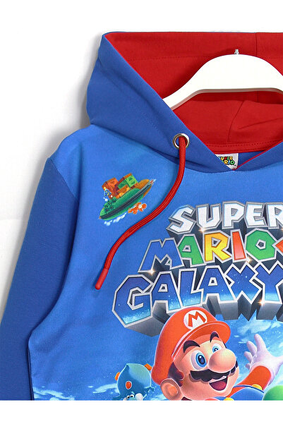 DobaKids Super Mario 3D Baskılı Kışlık Mevsimlik Uzun Kollu Kapüşonlu Hoodie Sweatshirt Mavi