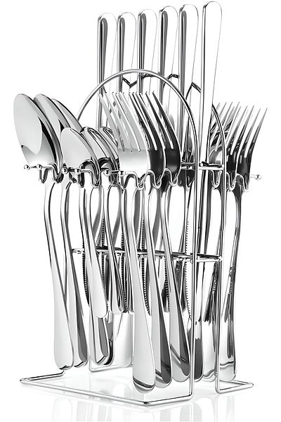 COOYA 24 Pcs Flatware Set, With Holding Stand, Stainless Steel Cutlery, Including Steak Knife/Fork/Spoon