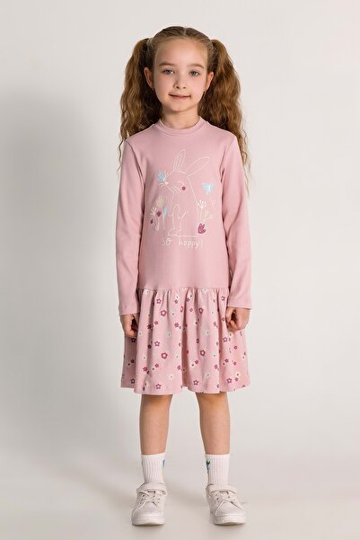 Waka Waka Rochie pentru fetiță, subțire, cu nervuri, cu imprimeu în față