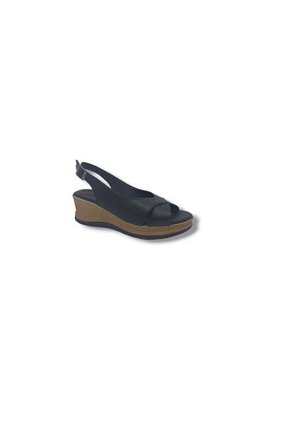 Zerhan Ka06 Black Buckle Wedge Heel Sandals