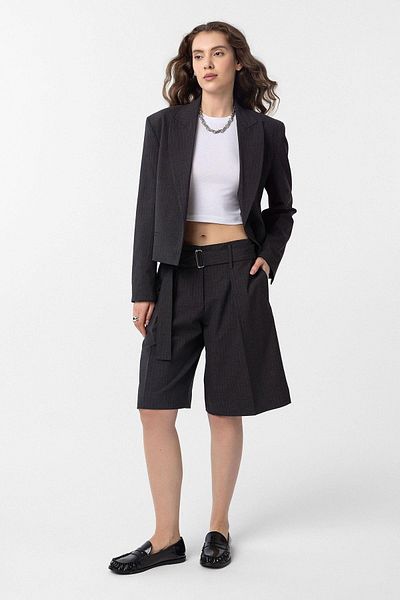 Antioch Anthracite Women's Pinstripe Crop Blazer Jacket