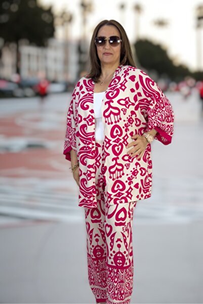 yagmurberen Flamli Viscosa Cotton Shawl Collar Jacket Waist Elastic Pants Large Size Double Suit