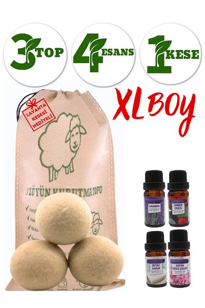 Biz Class 100% Wool 3 Balls and 4 Scents XL Laundry Wool Dryer Ball and Scent for Dryer