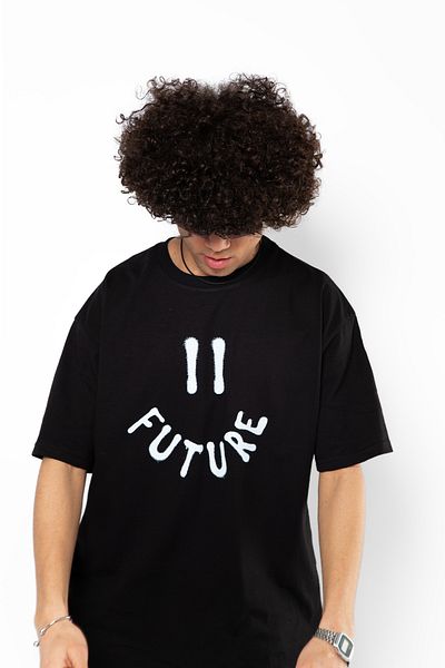 Sekizbiraltı Μαύρο μπλουζάκι με στάμπα Future Smile Oversize Unisex