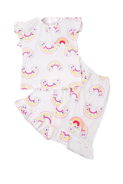 SANTRALBEBE Girl's Heart Rainbow Skirt Ruffle Shorts Suit