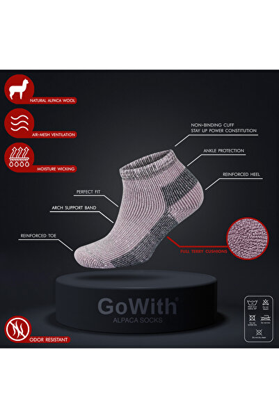 Go With Alpaka Yünlü Tam Havlulu Kalın Termal Outdoor Yürüyüş Kısa Patik Bilek Boy Çorap 6007