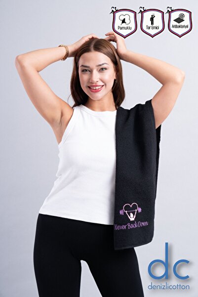 denizlicotton Вишитий спортивний рушник з бавовни, антибактеріальний, поглинає піт, для фітнесу, боксу, тенісу