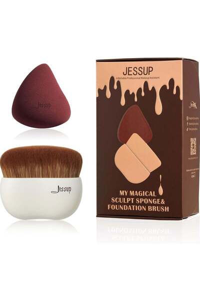 Jessup فرشاة مكياج بلون رمادي فاتح مع إسفنجة مكياج T882
