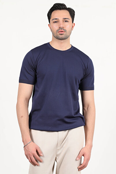 JB John Borners Ανδρικό μπλουζάκι με κοντό μανίκι Basic Knitwear Navy Blue - 2501