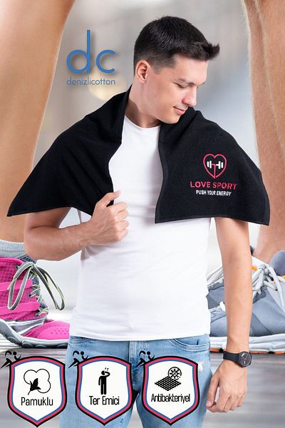 denizlicotton Prosop brodat pentru atlet Bumbac, antibacterian, care absoarbe transpirația Farfurii de fitness Box Tenis Prosop sport