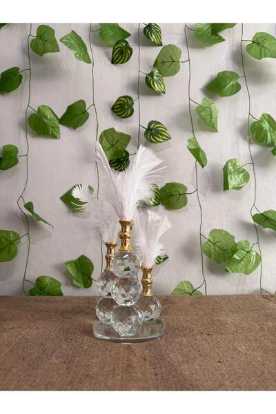 liveisthome 3'lü Gold Tüylü Gold Kristal Top Tüylük Dekor Biblo Süs