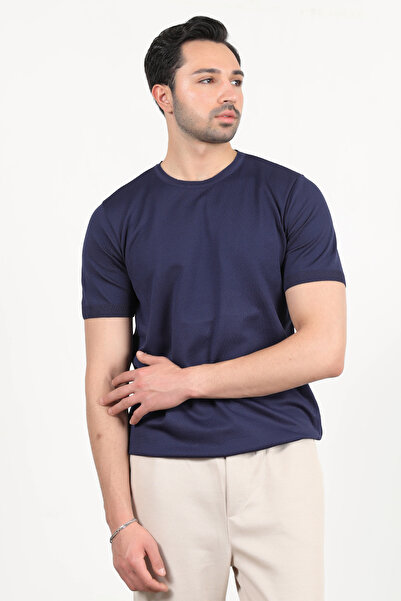 JB John Borners Ανδρικό μπλουζάκι με κοντό μανίκι Basic Knitwear Navy Blue - 2501