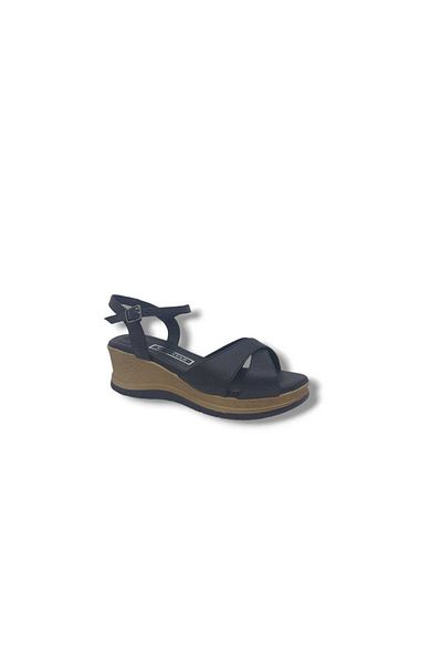Zerhan Ka03 Women's Black Buckle Wedge Heel Sandals