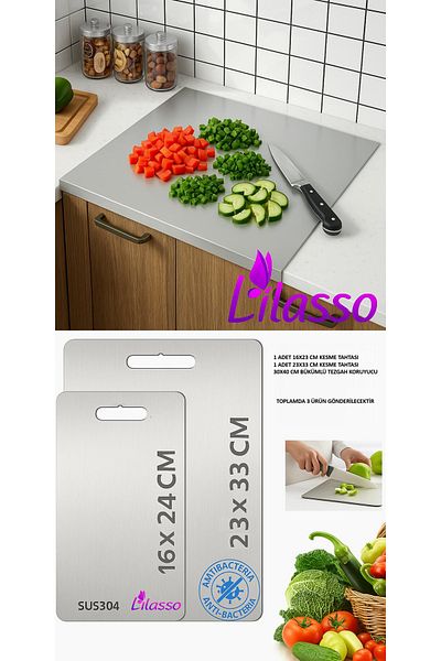 Lilasso Set of 3 Steel Cutting Boards - 2 Steel Cutting Boards - 1 Countertop Protector