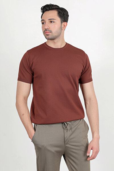 JB John Borners Мъжка тениска с къс ръкав и кръгло деколте, кафява - 2501